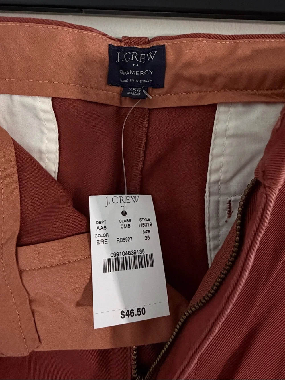 NWT J Crew Chino Shorts Mens 35 Rust Red 9” Inseam Preppy Classic Golf Cotton